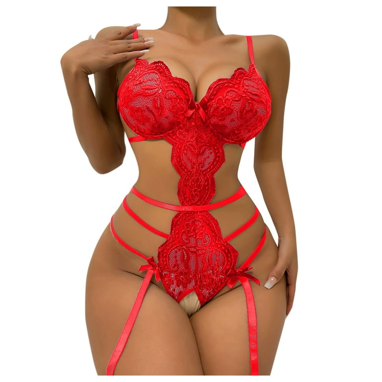 DNDKILG Lace Teddy Crotchless Lingerie Bodysuit for Women Sexy