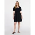 thumbnail image 3 of Time and Tru Women's and Women's Plus Tie Back Mini Dress with Puff Sleeves, Sizes XS-4X, 3 of 6