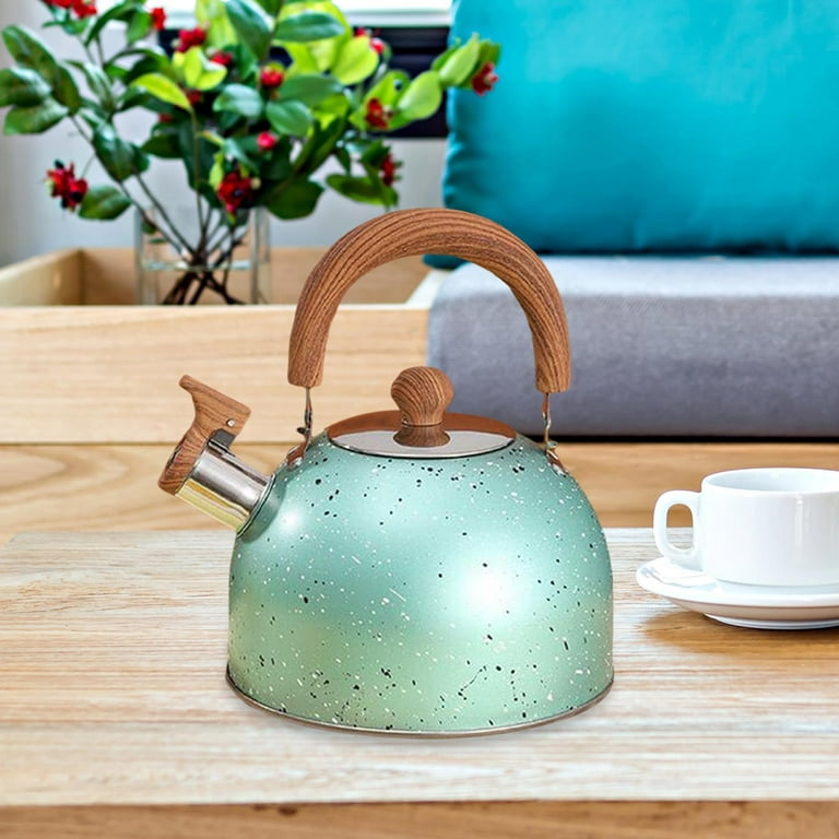 3L Loud Whistle tea Kettle for top, Whistle Water Kettle with Wood Handle  Teapot for Boiling Water Camping Milk for heat Source Green