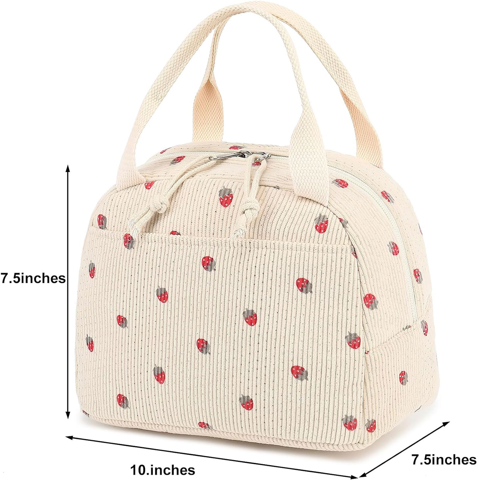 SQDWYGG Lunch Bag Cute Corduroy Lunch Handbag Reusable Insulated Lunch Box Large Capacity Insulated Refrigerated Box,Red Love