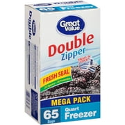 Great Value Double Zipper Freezer Bags, Quart, 65 count