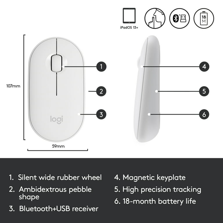 Kor Jernbanestation Intermediate Logitech Slim Wireless Bluetooth Mouse for iPad - Off-White - Walmart.com