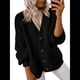 thumbnail image 3 of Suéteres y Abrigos de Punto Grueso de Larga con Cuello en V Abierto para Mujer. Negro M, 3 of 7