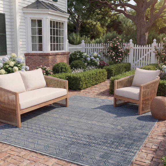 SAFAVIEH Courtyard Altan Geometric Indoor/Outdoor Area Rug, Grey/Navy, 2' x 3'7"