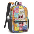 thumbnail image 2 of Multicolor Cat Head White Pattern 17" Waterproof Oxford School Backpacks for Teens, S-Shape Padded Straps, for School, Travel, Hiking, Camping, 2 of 5