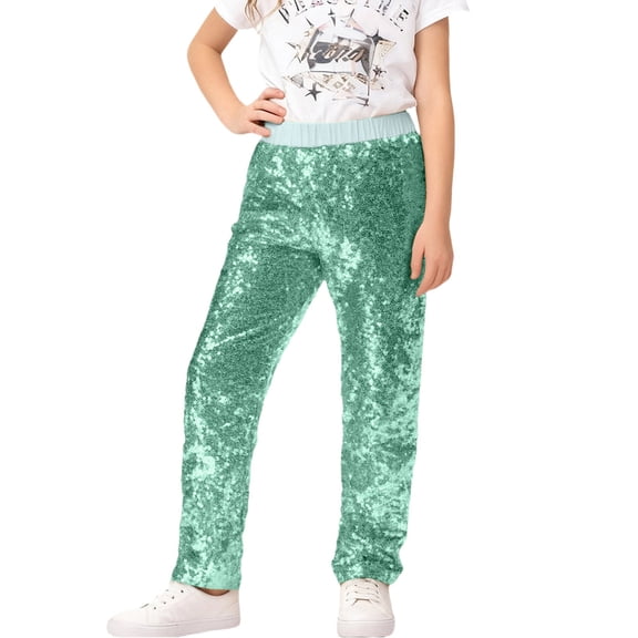 HXWCHs Court Style Shiny Sequin Performance Outfit for Kids Festival and Stage Show8-9 Years Green