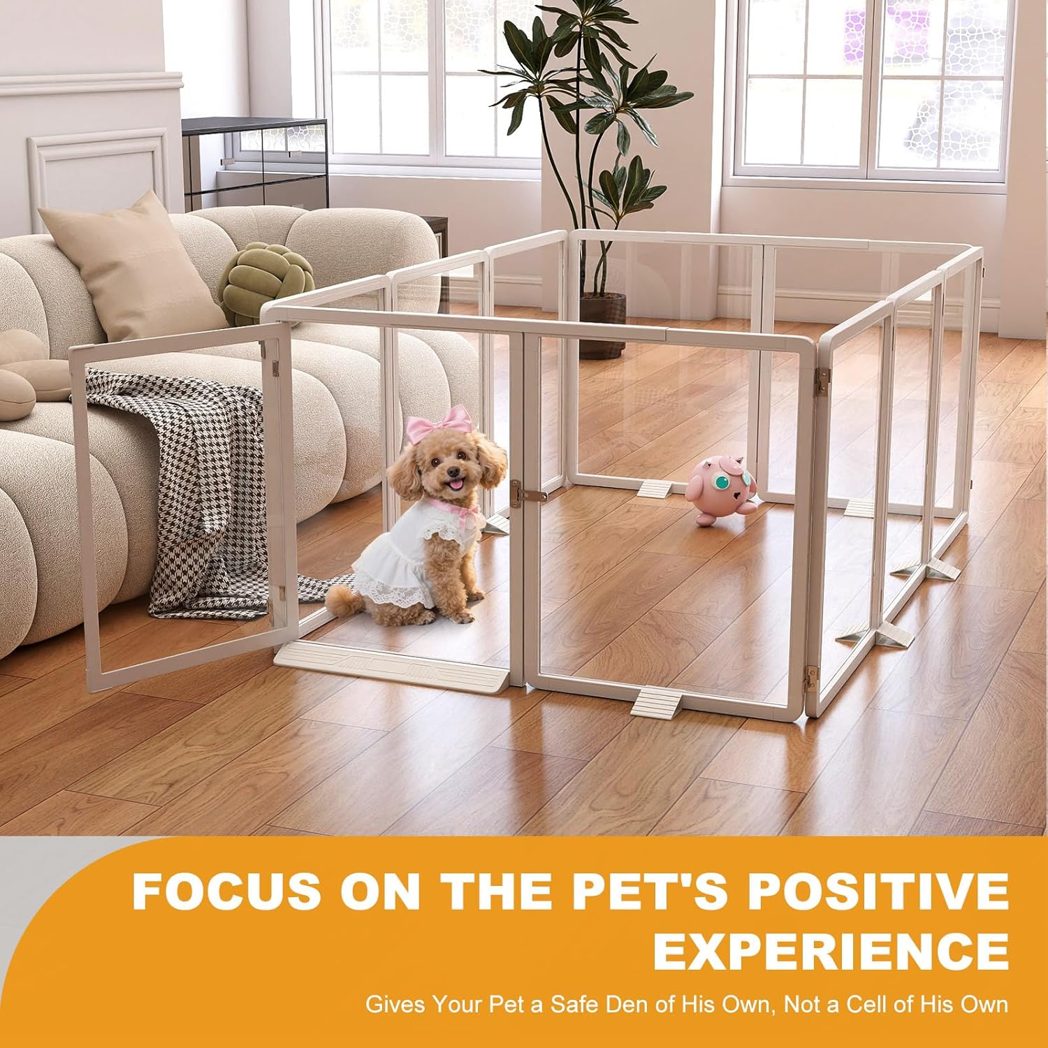 Slsy Indoor Clear Dog Playpen, Foldable Dog Playpen for Puppies, Cats and Small Animals, 26 Inch Clear Pet Puppy Playpen, 10 Panels, White Aluminum Frame