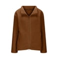 thumbnail image 4 of Lovskoo Winter Coats for Women Fuzzy Fleece Jackets Solid Zip Up Coats Long Sleeve Fuzzy Stand Collar Jacket Outerwear with Pockets Brown, 4 of 7