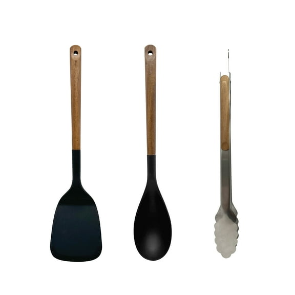 JUST COOK 3-Piece Nylon & Acadia Kitchen Essentials Cooking Utensils Set, Black