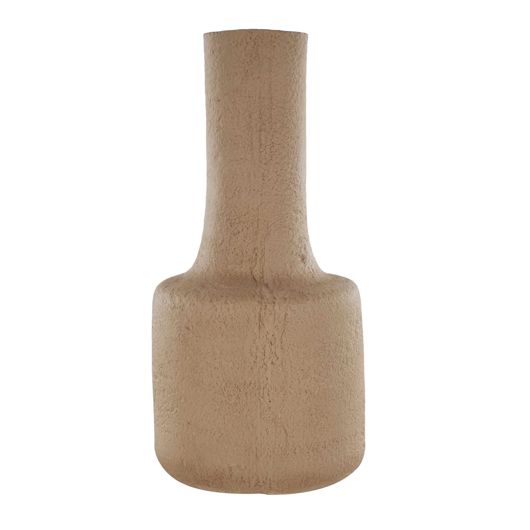DecMode 19" Abstract Distressed Textured Brown Paper Mache Vase with Triangular Handle
