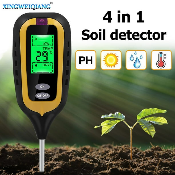 Soil pH Moisture Tester Light Temperature 4 in 1 pH Soil Moisture Meter Electronic Soil Tester for Garden Plants Yellow