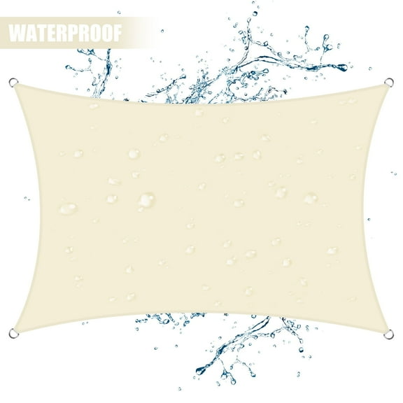 NEWEEN Waterproof Sun Shade Sail Rectangle UV Block Sunshade for Backyard Yard Deck Patio Garden Outdoor Activities and Facility(Beige,10'x13')