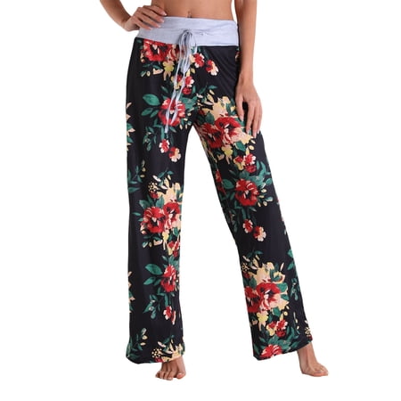 Lounge Pants Women Printed Wide Leg Elastic High Waist Pajama Yoga Lounge Pants Green M