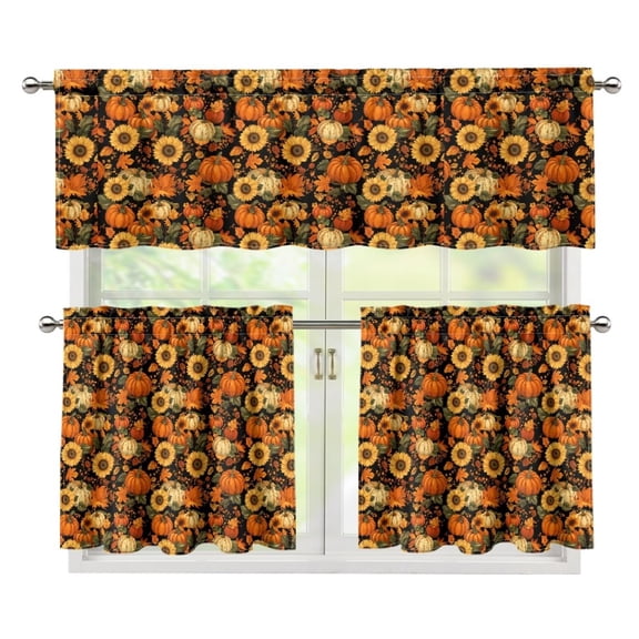 Yuyamidu Pumpkin Kitchen Curtain Valance and Tiers 3 Panel Sets Thicken Small Short Cafe Window Curtains Breathable Drapes Treatment Tier Curtains for Farmhouse Living Room Home Decoration