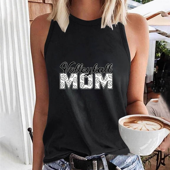 Meichang Volleyball Mom Tank Tops for Women Sleeveless High Neck Game Day Tanks Shirts Volleyball Player Gift Tank Top