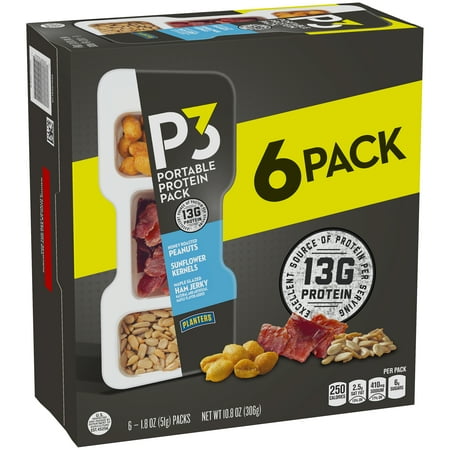 - Planters P3 Honey Roasted Peanuts, Maple Glazed Ham Jerky & Sunflower Kernels Portable Protein Pack 6 Packs