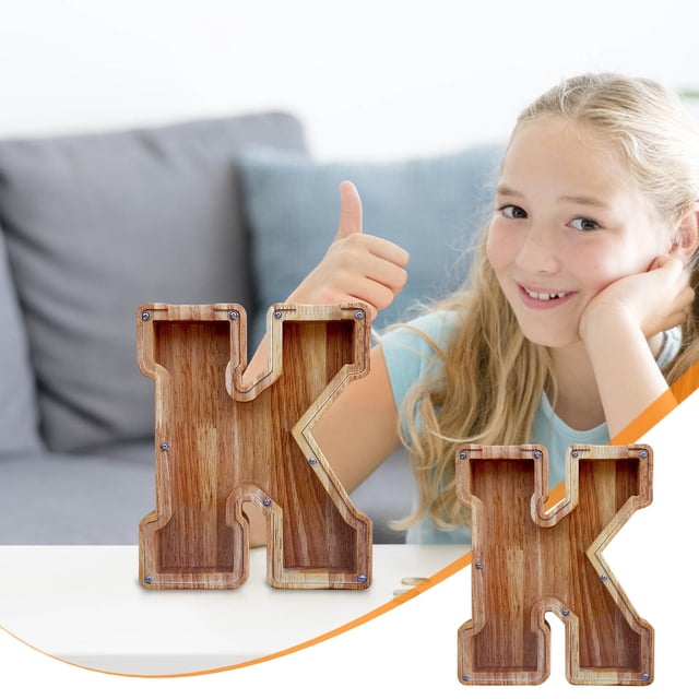 Wooden English Letter Savings Can Transparent Glass Savings Can