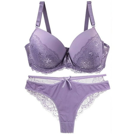 ALLLIST No Wire Bras for Women Push up Lace Bra And Panty Set Embroidered Purple Cozy Nylon T-Shirt Bras for Ladies Size 95C