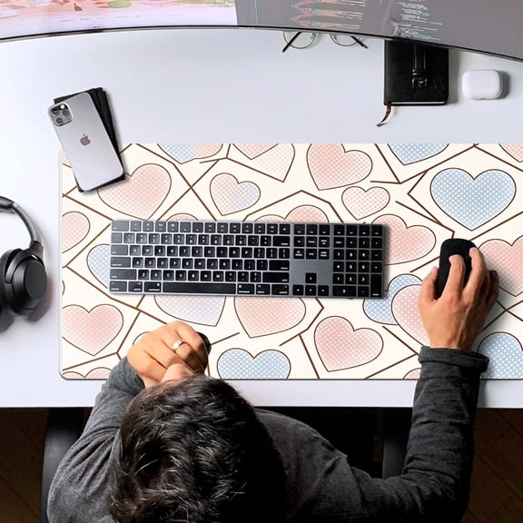LIVEKEY Mouse Pad 80x40x0.3cm Heart Pattern Design Full Desk Coverage Non Slip Durable Easy Clean Stitched Edges for Gaming and Office