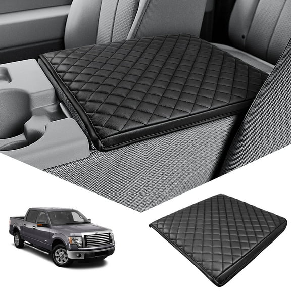 KBH Car Center Console Cover for 2011-2014 Ford F150 Accessories, Black PU Leather Armrest Seat Cover Cushion Pad
