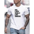 thumbnail image 1 of IDK, I JUST REALLY LIKE SNACKS Print, Men's Novel Graphic Design T-shirt, Casual Comfy Tees For Summer, Men's Clothing Tops For Daily Activities, 1 of 5