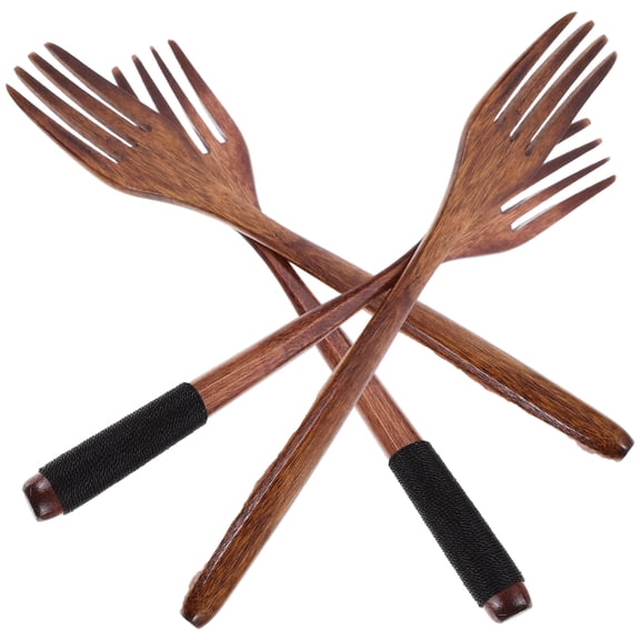 4pcs Brown Wooden Forks for Eating and Cooking Natural Wooden Kitchen Utensils Ideal for Family Use