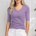 thumbnail image 2 of WFSCRD Women'S Half Sleeve V Neck T Shirts Mid Elbow Length Sleeve Shirts Slim Fit Tunic Tops Casual Summer Tees Purple XXL, 2 of 4