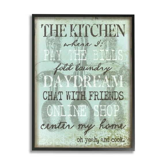 Stupell Industries Humorous Kitchen List Sign Vintage Weathered Style Graphic Art Black Framed Art Print Wall Art, Design by Graffitee Studios