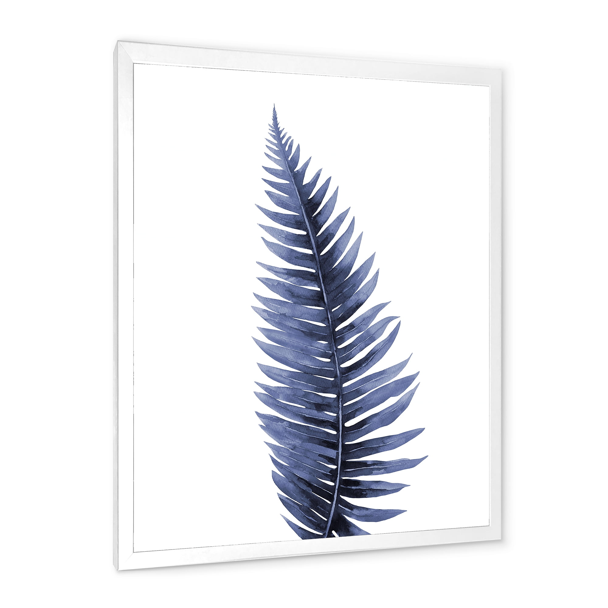 Designart 'Tropical Blue Watercolour Leaves On White' Bohemian & Eclectic Framed Art Print