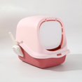 thumbnail image 1 of Bandejas de arena para gatos cerradas Inodoro para gatos con pala Fácil acceso para gatos de interior Entrada frontal Bandeja de arena fácil de , Rosa, 1 of 9