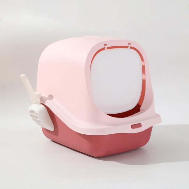 Bandejas de arena para gatos cerradas Inodoro para gatos con pala Fácil acceso para gatos de interior Entrada frontal Bandeja de arena fácil de , Rosa