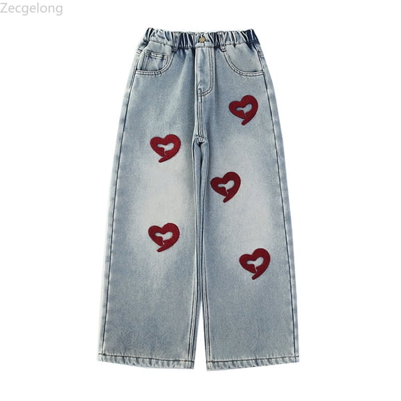 Zecgelong Girls's Bowknot Jeans Wide Leg Flare Cargo Jeans Boot Cut Bottom Denim Pants Baggy Blue Jeans For Girls Girls Jeans Size Blue 4-5 Years