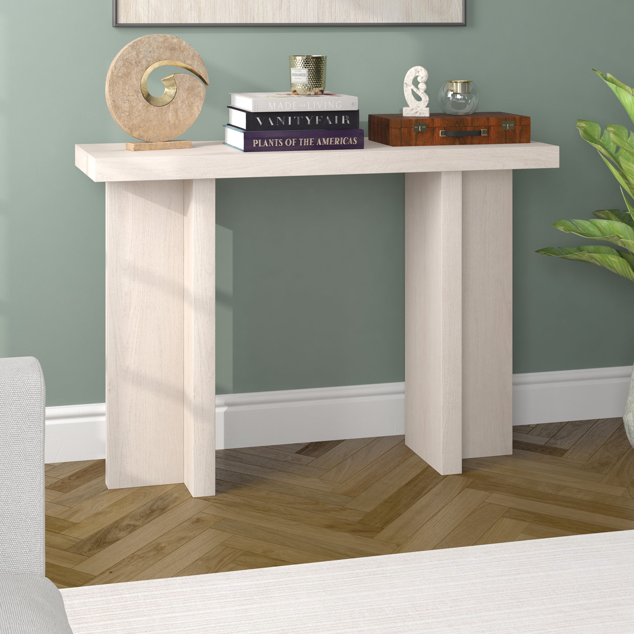 Evelyn&Zoe Adjustable Medium Density Fiberboard Console Table, Alder White