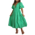 thumbnail image 4 of AMERTEER Femmes Profonde V Maxi Robe d'Été Casual Manches Courtes Plissée Taille Haute LongBeach Flowy Robes, 4 of 9