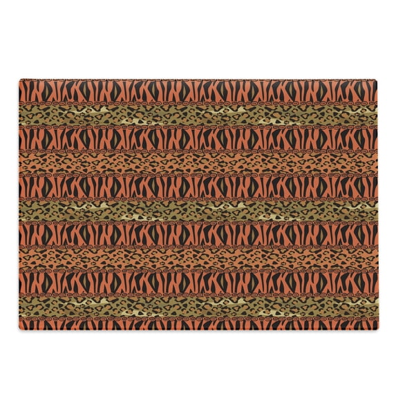 African Cutting Board, Leopard and Cheetah Skin Savannah Pattern Safari Fauna Timeless Art, Decorative Tempered Glass Cutting and Serving Board, Large Size, Sepia Orange Amber, by Ambesonne