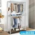 thumbnail image 6 of Adnoom 3 Tiers Heavy Duty Clothes Rack, Free-Standing Double Rods Clothing Closet Rack for Hanging Clothes, Garment Rack with Lockable Wheels & 2 Side Hooks, White, 46.8" x 17.6" x 80", 6 of 7