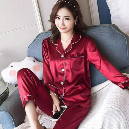 

CoCopeaunt Pajamas Ladies Loose Autumn and Winter Solid Color Cardigan Long Sleeve Silk Home Service Suit Nightwear Women Wholesale