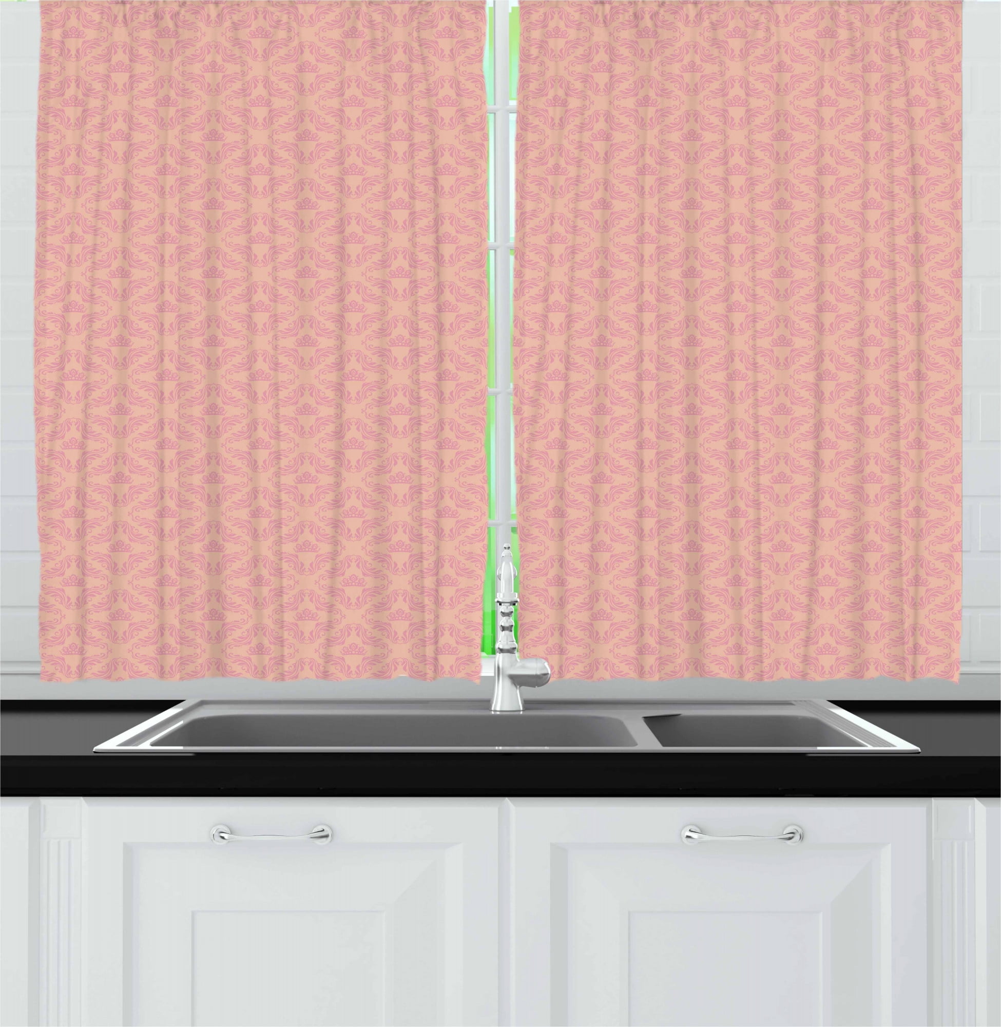 Peach Kitchen Curtains, Abstract Background with Soft Color Palette and
