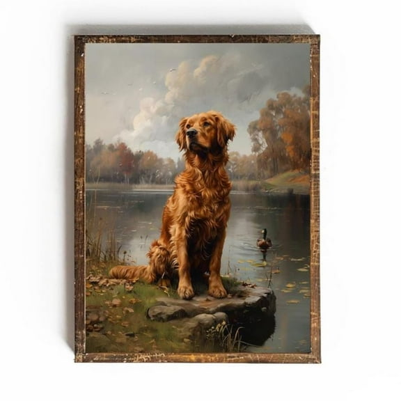 Golden Retriever Poster Golden Retriever Wall Art Field Golden Retriever Art Dog Dad Dog Mom Duck Hunter Cabin Art, F038, 8x12 UNFRAMED