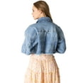 thumbnail image 3 of C'est Toi Women's Juniors Relax Denim Cropped Jean Jacket (S, Medium Denim), 3 of 3