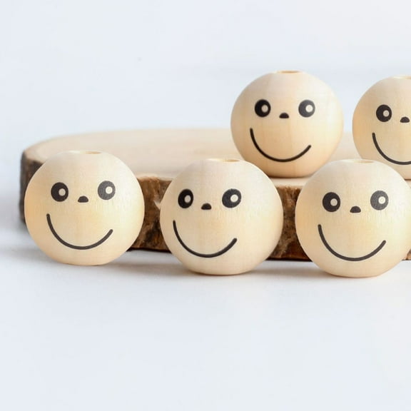 WHAMVOX 50pcs Craft DIY Wooden Beads Smile Face Beads Craft Jewelry Making Loose Beads