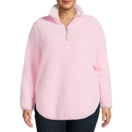 Terra & Sky Women's Plus Size Quarter-Zip Faux Sherpa Pullover