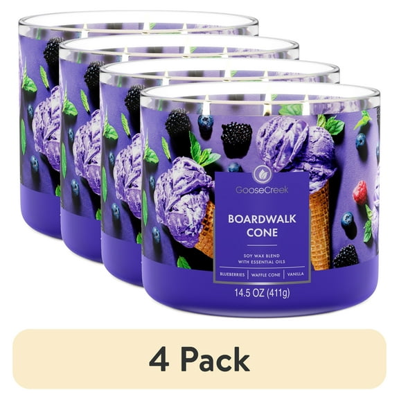 (4 pack) Goose Creek 3-Wick Boardwalk Cone Scented Jar Candle, 14.5oz.