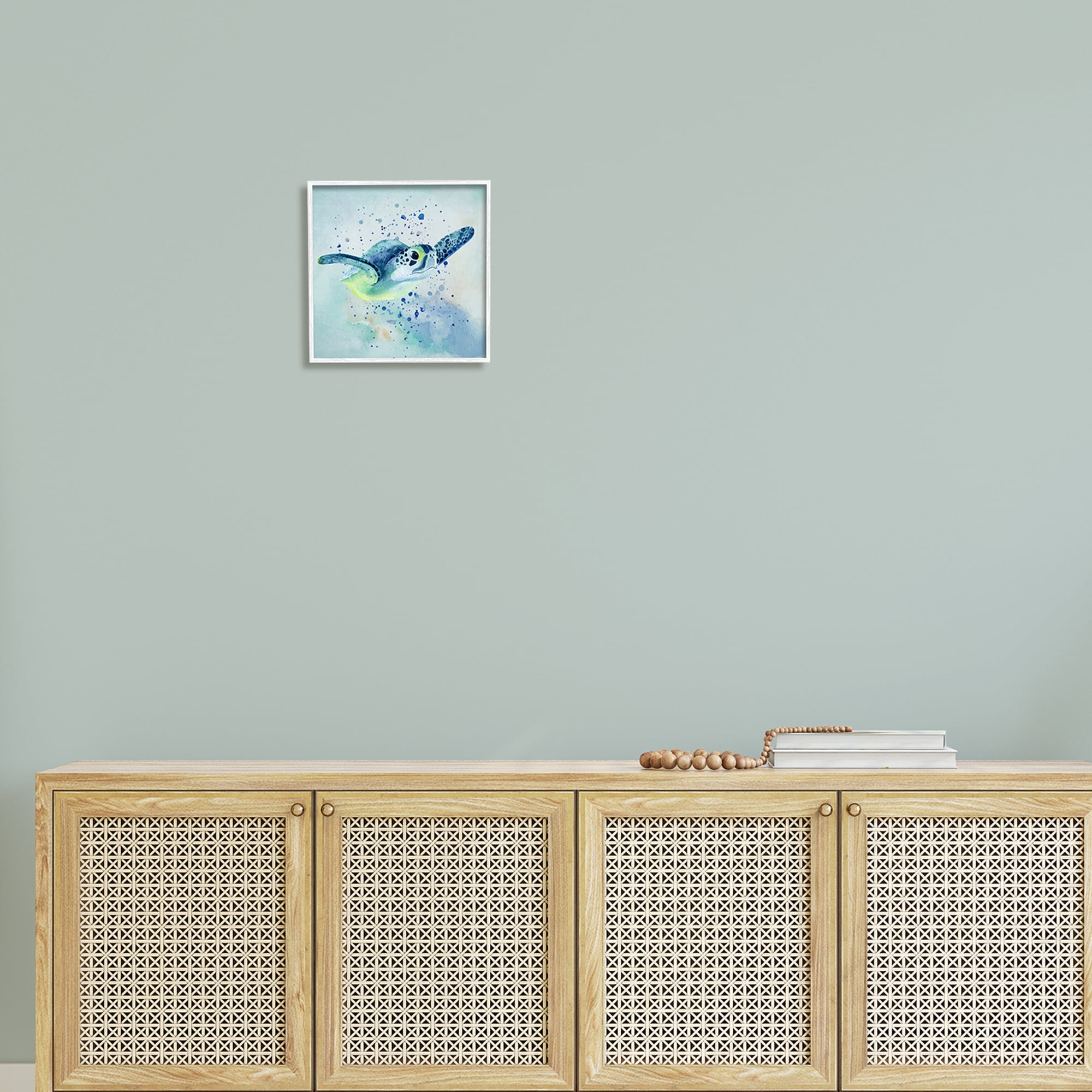 Stupell Sea Turtle Underwater Bubbles Splash Landscape Painting White Framed Art Print Wall Art