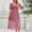 Pink, variant on Woman Dress Summer Solid Color V-Neck Mid-Length Dress Chiffon Slim Fit Short Sleeve Sundress