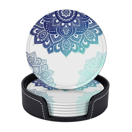 

6 Pcs Leather Coasters South Asian Mandala Design With Vibrant Color Ornamental Ethnic Illustration Coasters For Drinks Cup Mat Pad Housewarming Gift Ideal For Home Decor