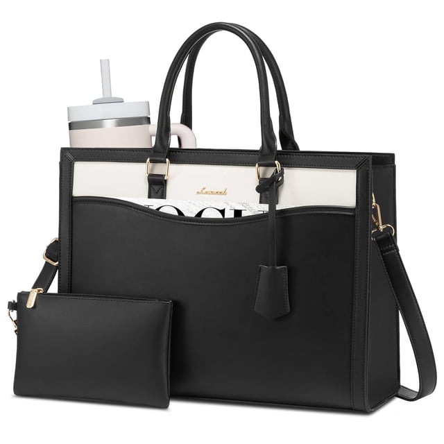 Bolsa de mano para portátil LOVEVOOK, piel, oficina, 15.6 pulgadas, negra