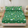 thumbnail image 3 of ZIATUBLES 3 Pcs King Size Cooling Bed Sheet Set, Green Paw Bones Print, Soft Polyester Bedding Set, 1 Fitted Sheet and 2 Pillowcases, Breathable Comfortable Sheets for Bedroom, 3 of 9