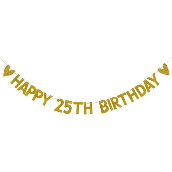 HAPPY 25TH BIRTHDAY Banner,,Gold Paper Glitter Party Decorations for 25 Years Old 25TH Birthday Party Supplies Letters Gold