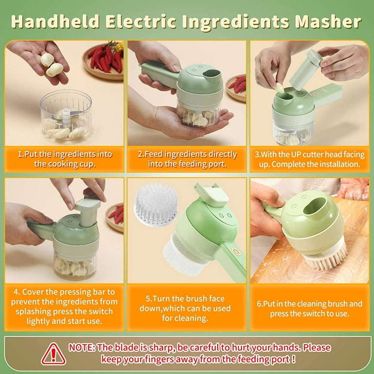1 pc Electric Vegetable Cutter Set - 4 in 1 Portable, Rechargeable